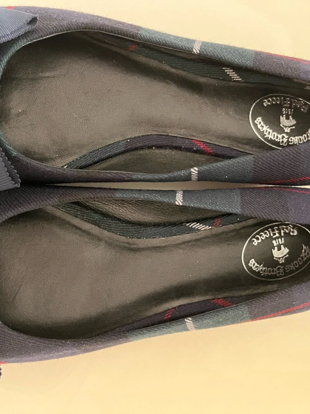 Women’s 7.5 Brooks Brothers Navy Plaid Loafers with Red Windowpane - Picture 5 of 7